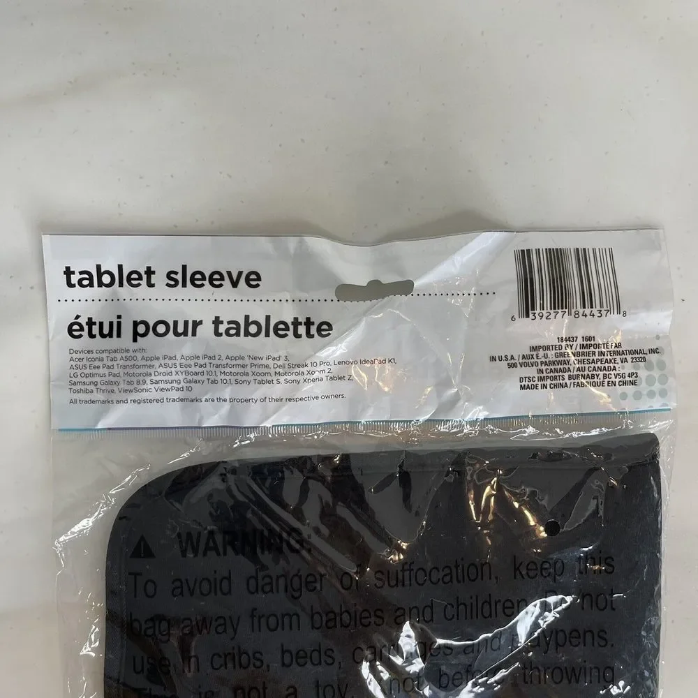 New Black Tablet Sleeve Fits 10 Inch Tablets, ipad, Samsung, Android, Universal